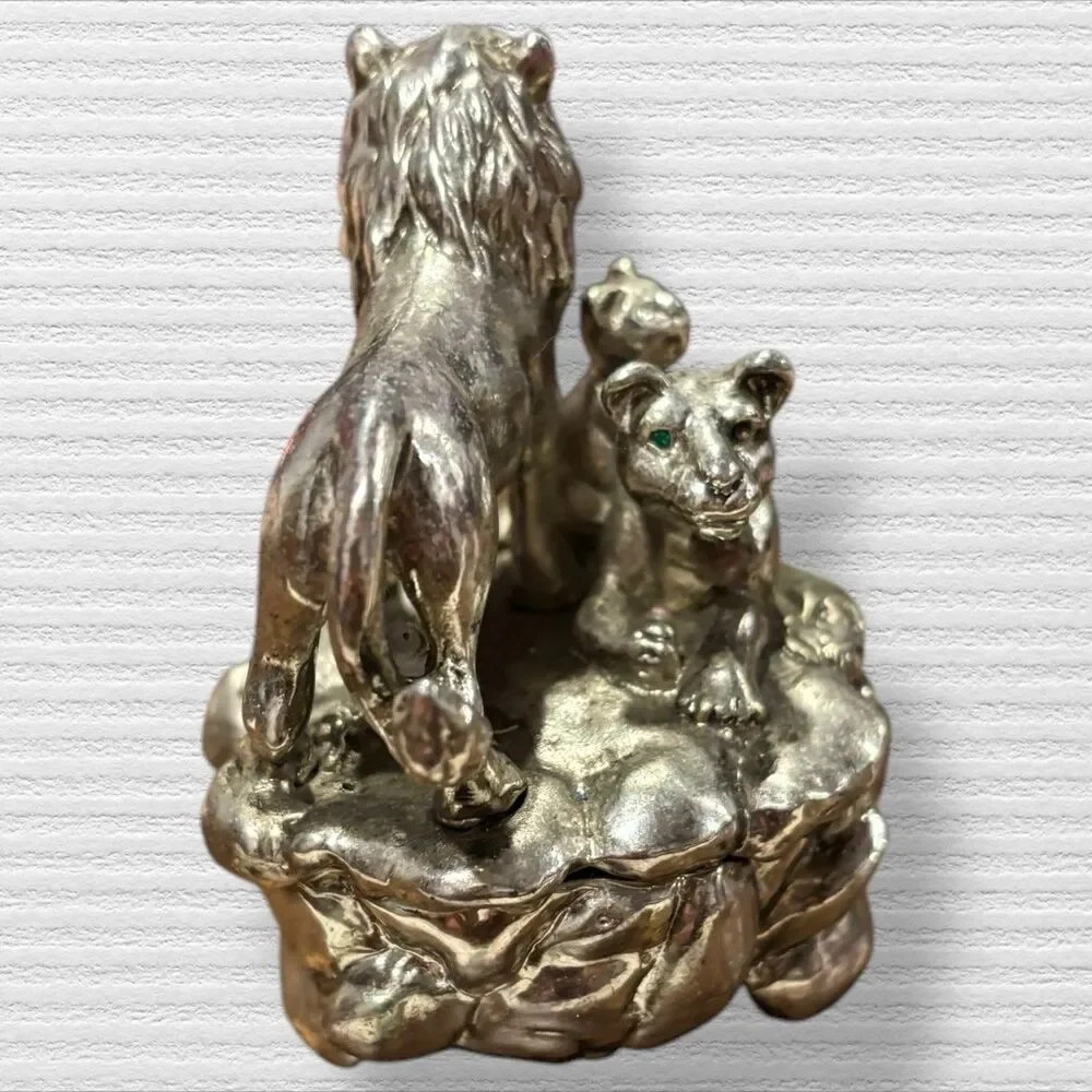 Pewter Lion Lionesses & Cub Small Musical Trinket